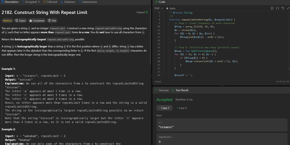 2182. Construct String With Repeat Limit