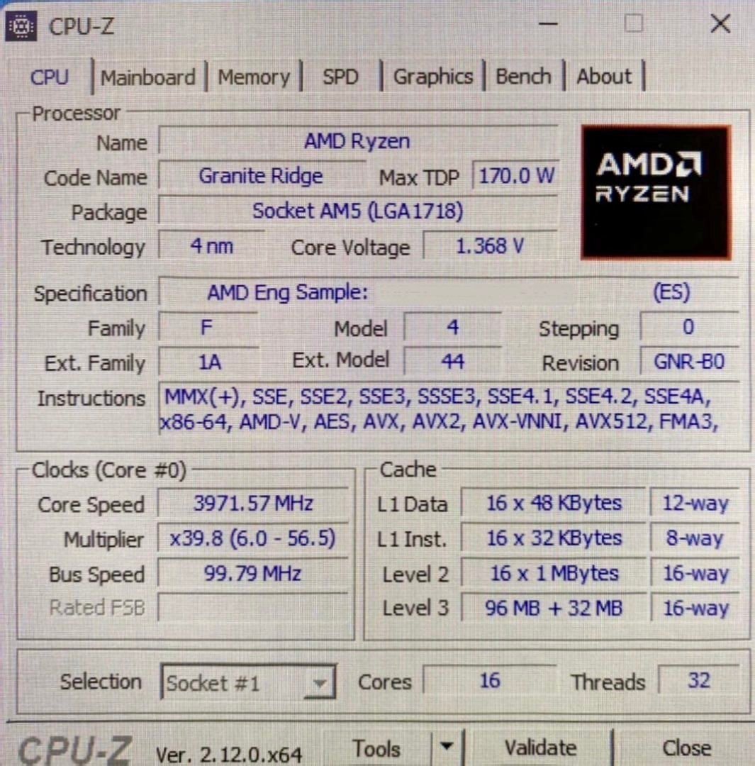 Ryzen 9 9950X3D purportedly surfaces with 5.65 GHz boost clocks — leaked specs inlcude 96MB 3D V-Cache on a single CCD and 170W TDP