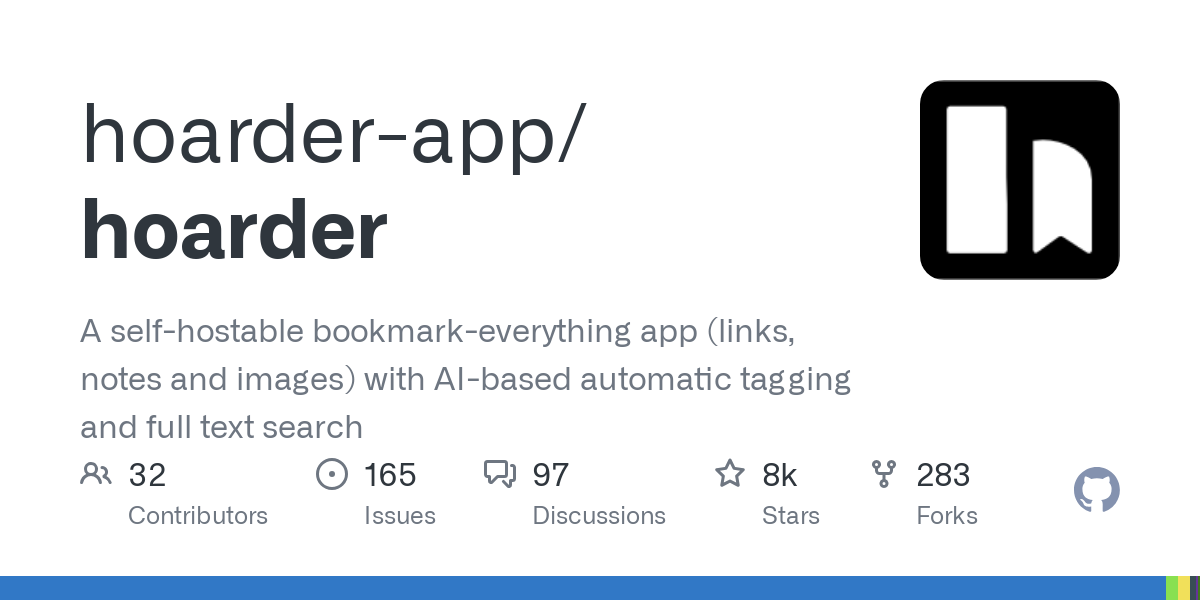 hoarder-app/hoarder: A self-hostable bookmark-everything app (links, notes and images) with AI-based automatic tagging and full text search